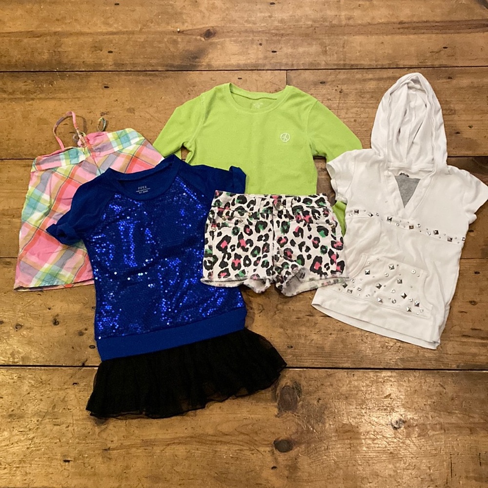 5 Pc Girls Tops and Justice Denim Leopard Shorts sz 6